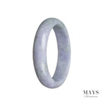 A lavender jade bangle with a half moon shape, made of real Type A jadeite jade.