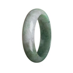A stunning certified Type A jade bangle bracelet in light and dark green hues, featuring a 57mm half moon shape. Created by MAYS.