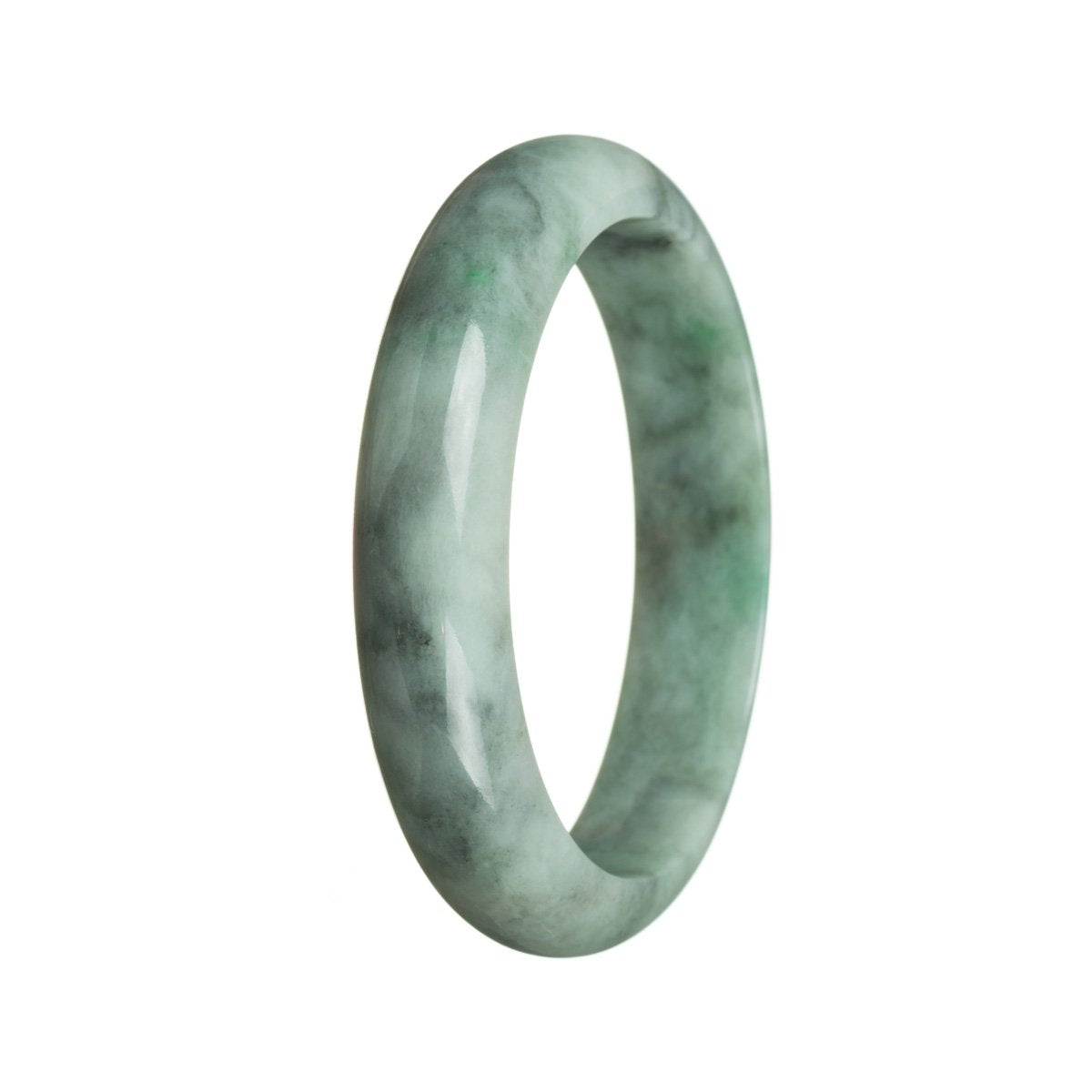 A close-up of a luxurious jade bracelet with a vibrant green color. The bracelet features a half moon shape and is made from high-quality Grade A green Burma jade.
