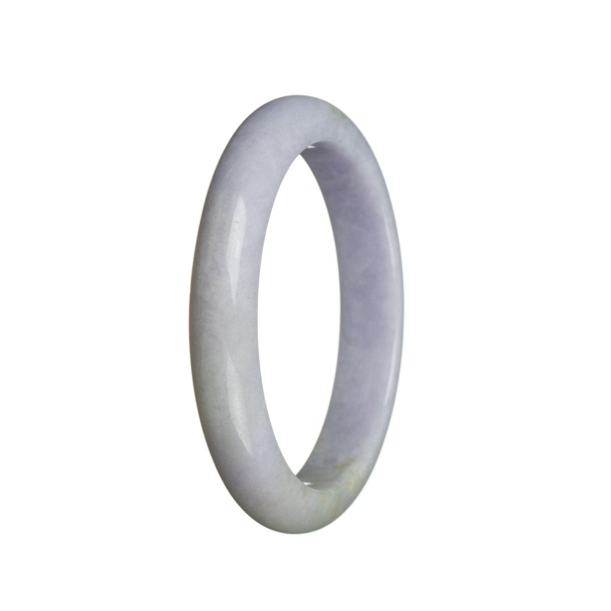 A close-up image of a vibrant lavender Burma jade bracelet, featuring semi-round beads measuring 55mm in size.