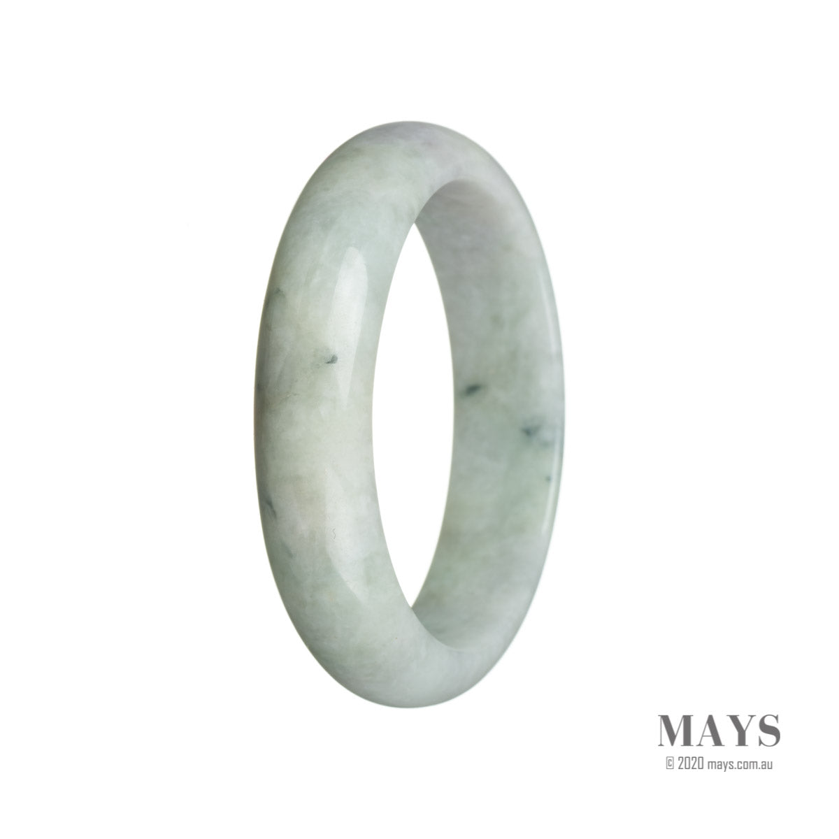 A half moon-shaped, traditional jade bangle bracelet in a beautiful, light green color.