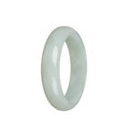 A half-moon shaped bangle bracelet made of genuine Grade A White Jadeite, measuring 53mm in size. Perfect for adding a touch of elegance to any outfit.