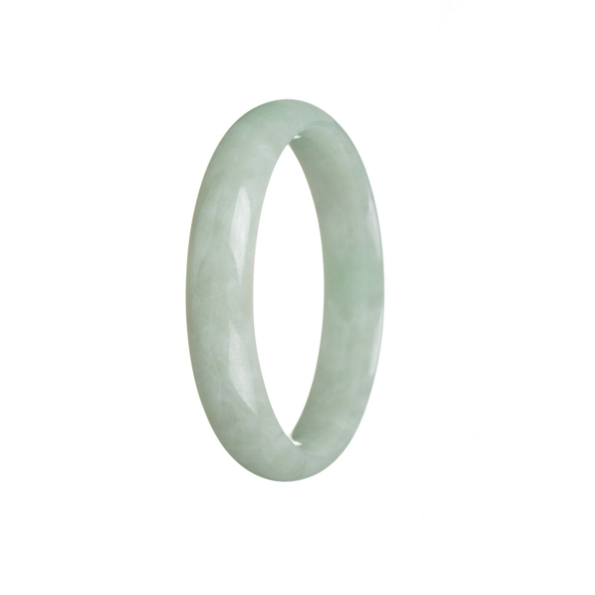 Close-up image of a light green traditional jade bangle bracelet with a half-moon shape, showcasing its authentic and untreated beauty.