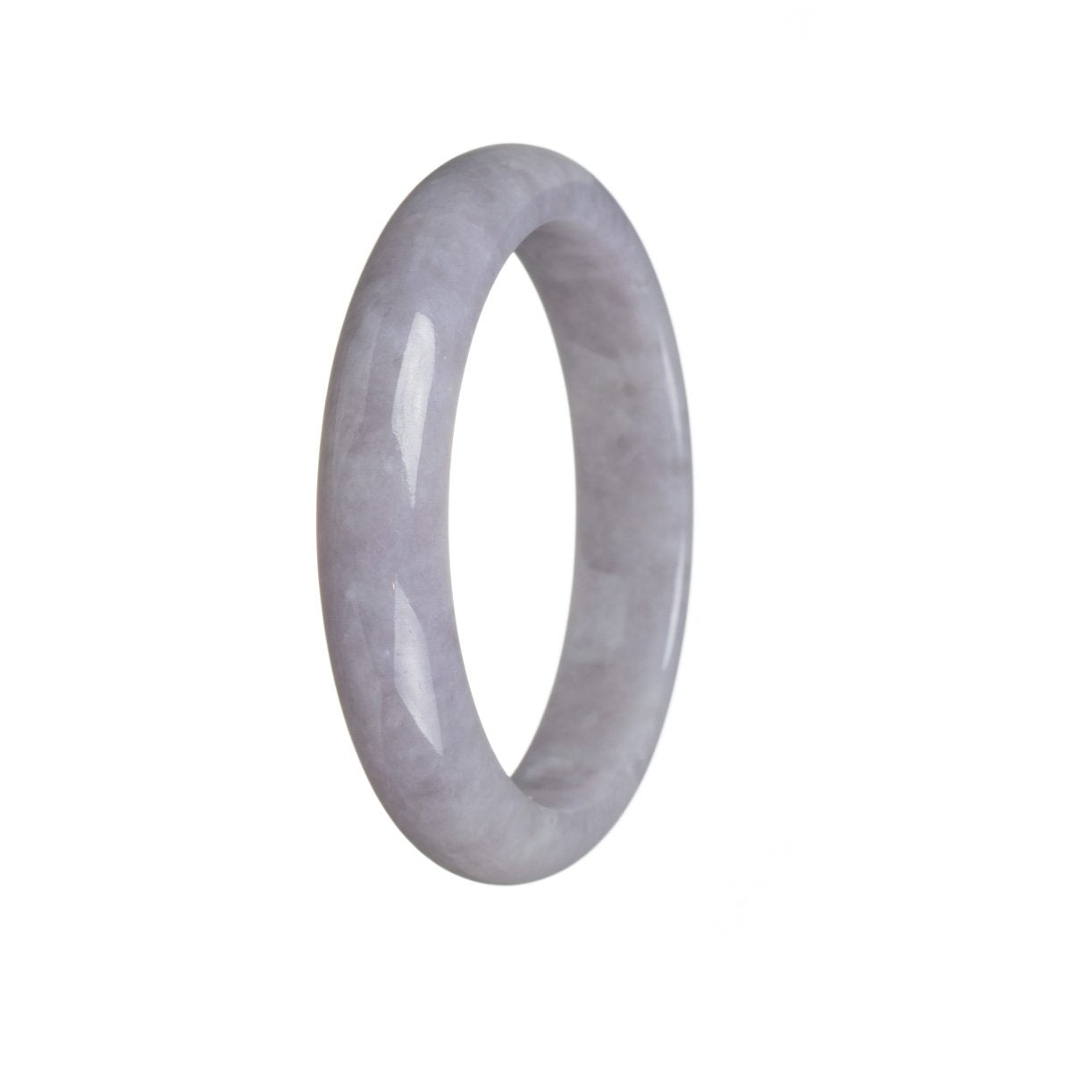 A lavender Burmese jade bangle bracelet with a half moon design, untreated and genuine.