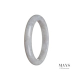 A close-up image of an elegant lavender jade bracelet, featuring semi-round beads measuring 57mm in diameter. This authentic Type A jade bracelet is beautifully crafted and perfect for adding a touch of sophistication to any outfit.