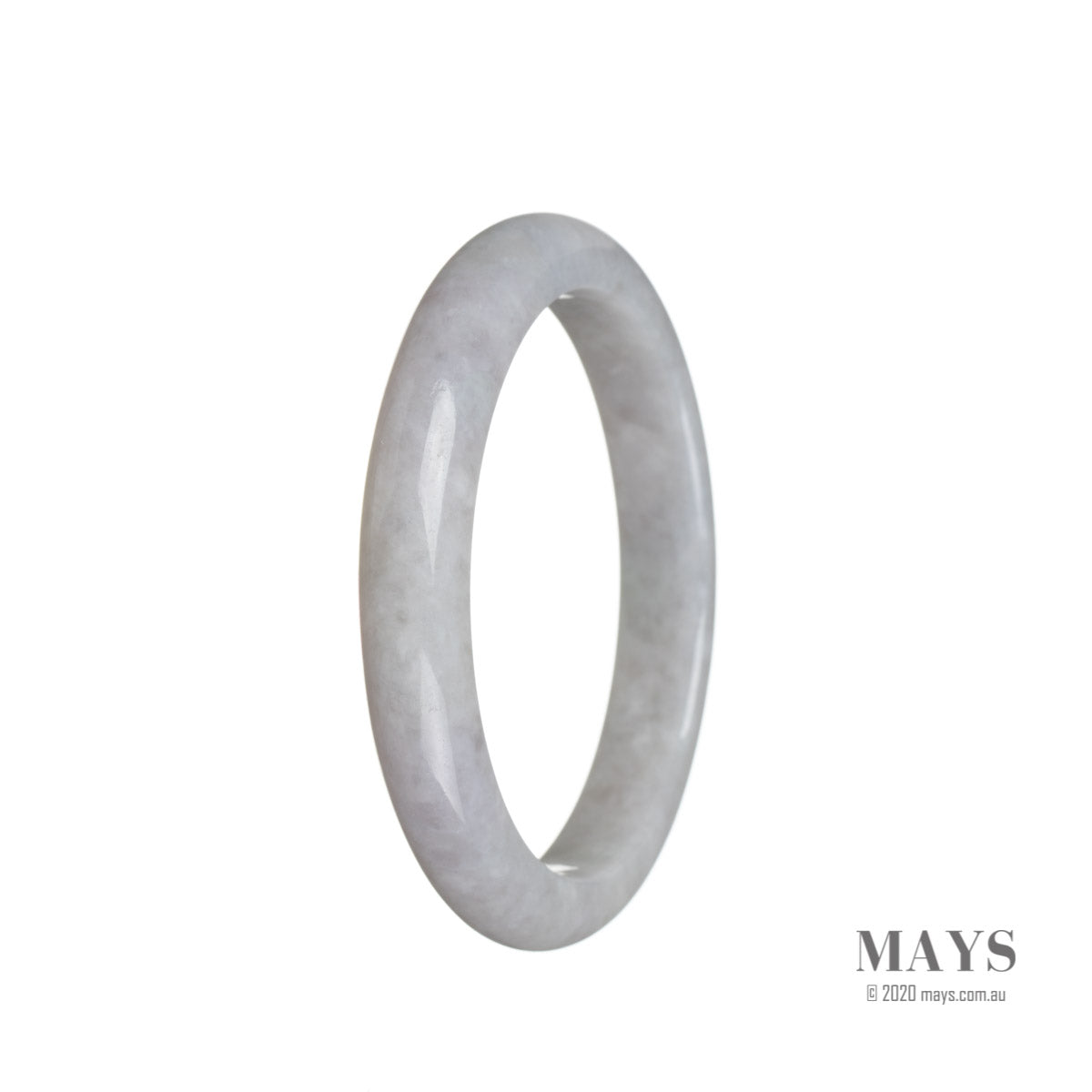 A beautiful lavender jadeite bangle with a semi-round shape, measuring 57mm in size. Crafted from genuine Type A jadeite, this bangle is a stunning addition to any jewelry collection.