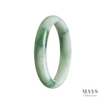 A beautiful green jade bangle bracelet with a half moon design, made of genuine Grade A jade. Perfect for adding a touch of traditional elegance to any outfit.