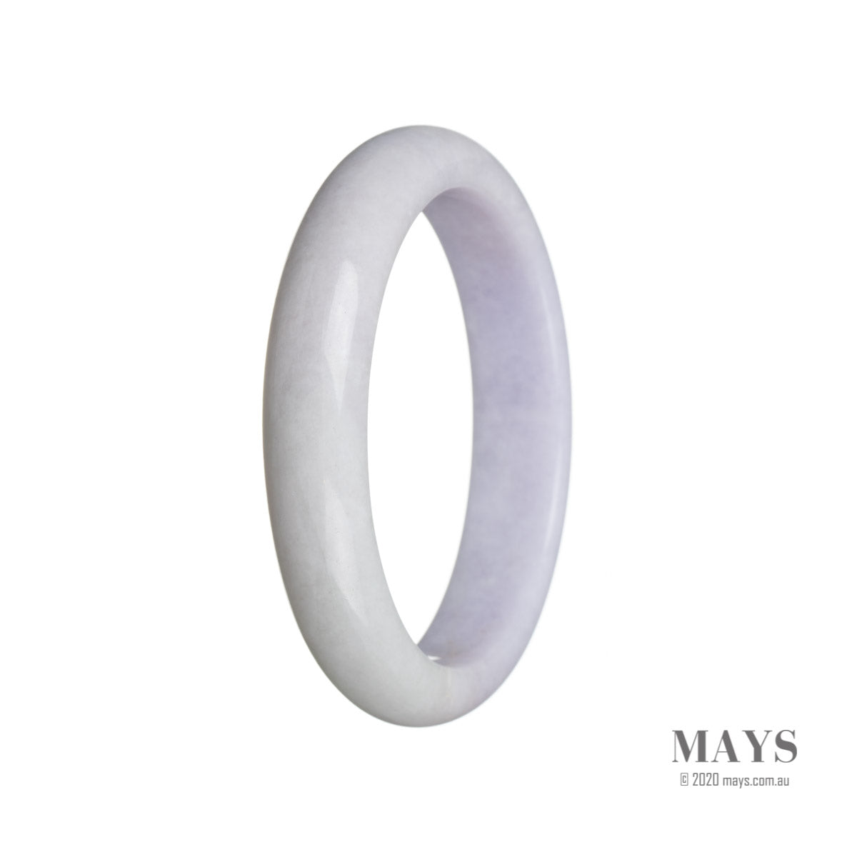 A lavender Burma jade bracelet with a semi-round shape, measuring 59mm.