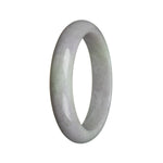 A close-up of a lavender jade bracelet with semi-round beads.