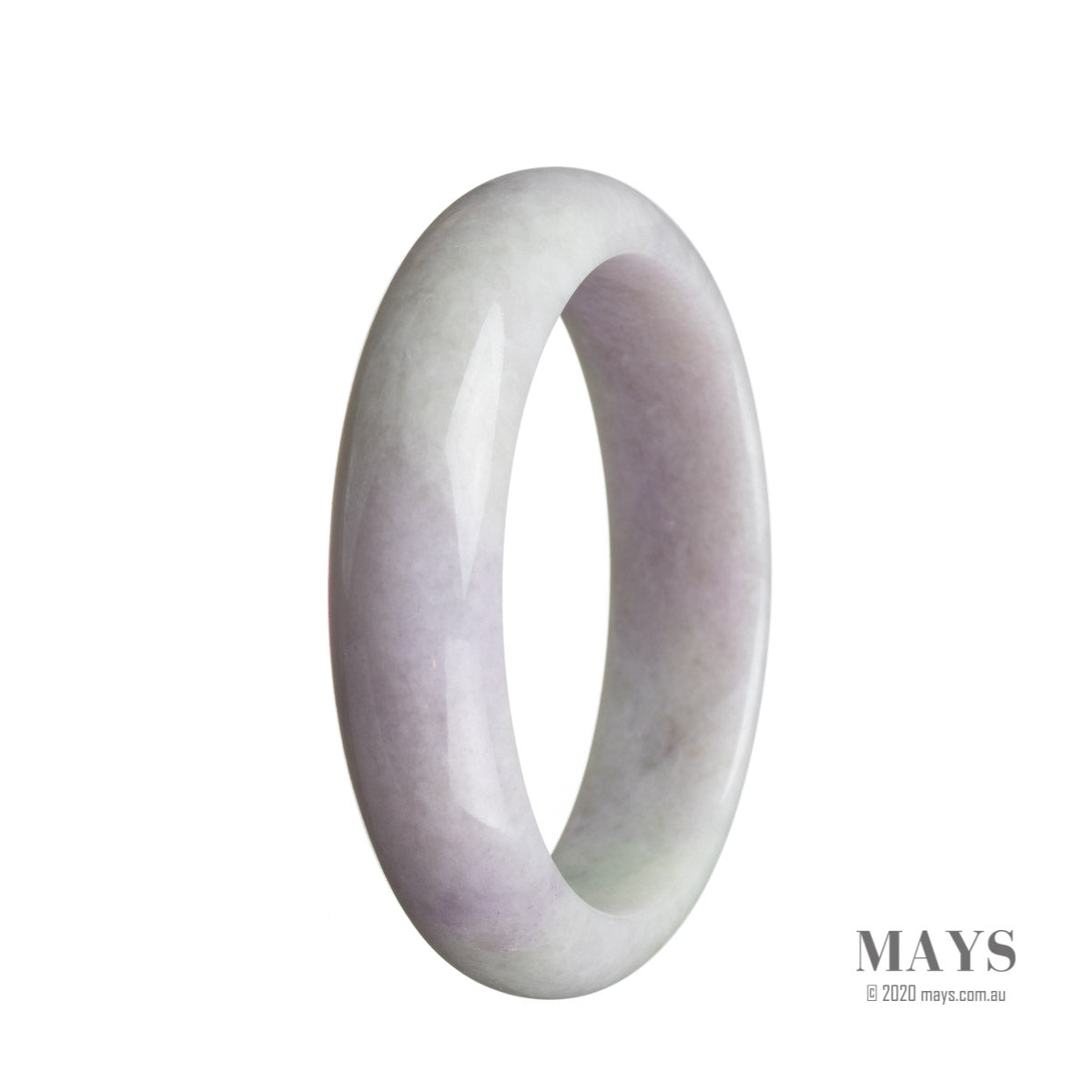 A lavender jadeite bracelet with a half moon design, made of genuine Grade A jade.