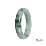 A half-moon shaped green flower jade bangle made of genuine Grade A jade.