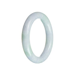 A close-up image of a round, lavender-colored jade bracelet. The bracelet is made of genuine Grade A Candy lavender Burmese Jade and measures 52mm in diameter. It has a smooth and polished surface, showcasing its natural beauty.
