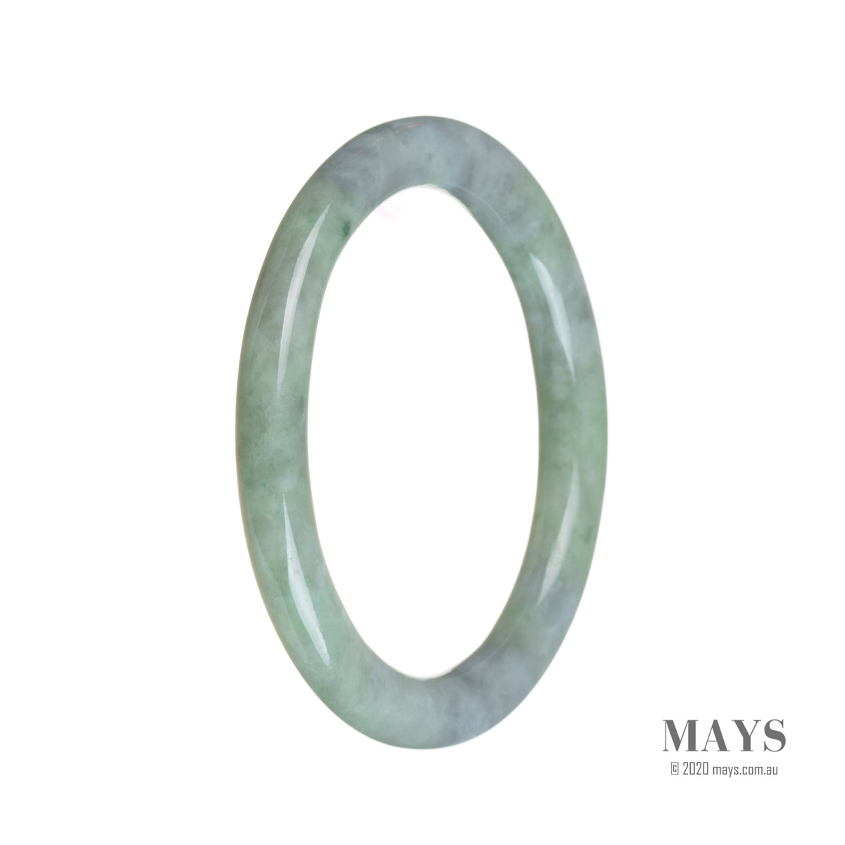 A beautiful, petite round jade bangle bracelet made of genuine, untreated green with lavender jadeite jade.