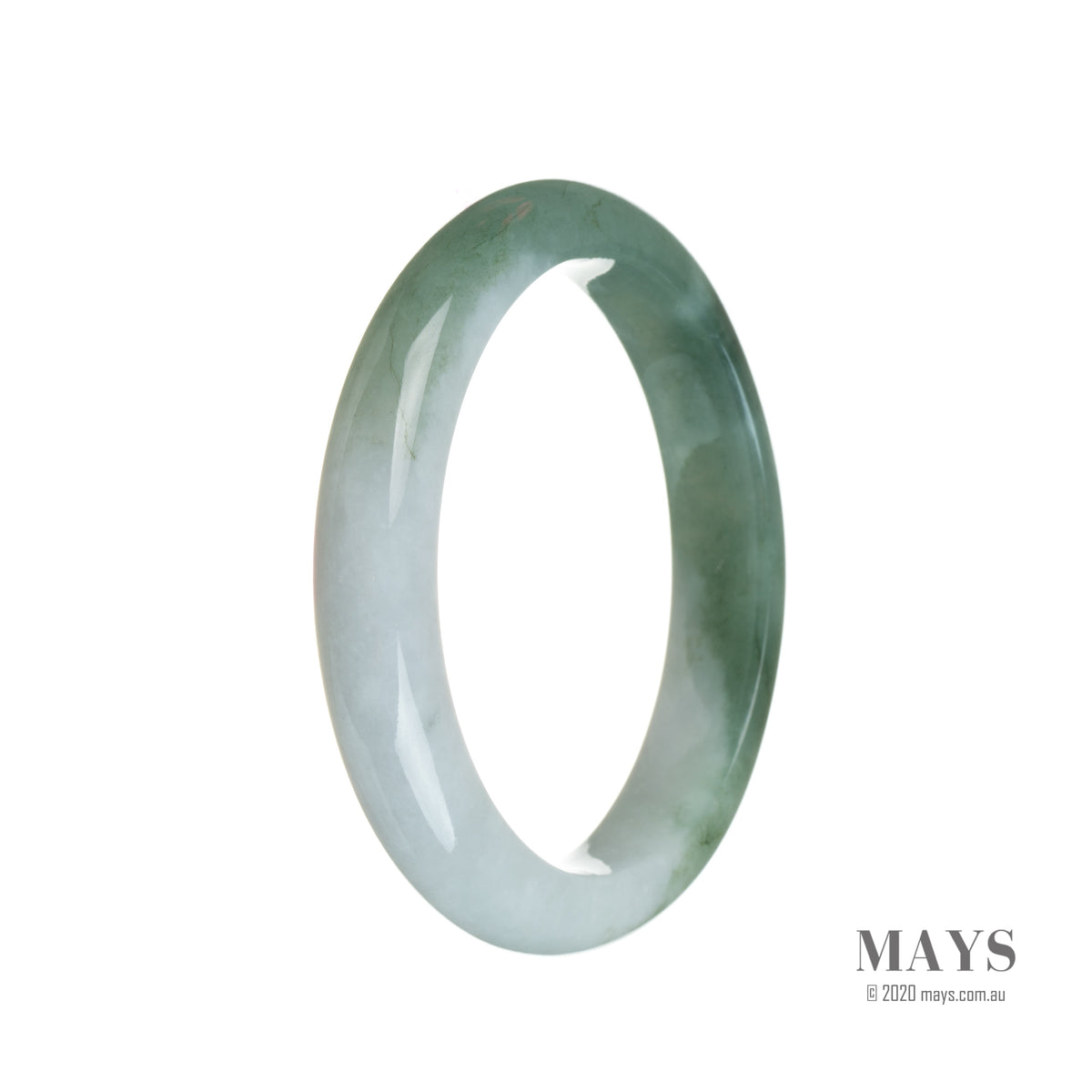 A lavender and green jade bangle in a half-moon shape, made with genuine Grade A materials.