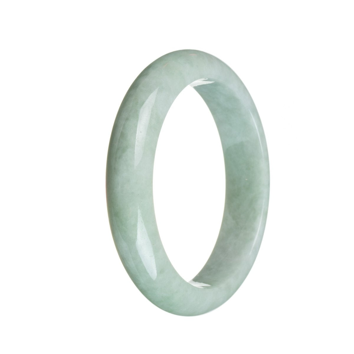 A beautiful pale green Burma Jade bangle with a semi-round shape, measuring 58mm in size. Certified as Type A Jade.