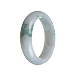 A lavender jadeite bangle with a half moon shape, measuring 54mm in diameter.