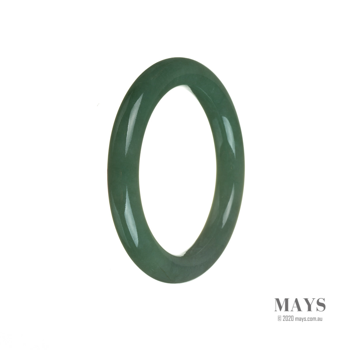 A round Burma Jade bangle with a real natural green color and intricate patterns.