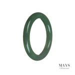 A round Burma Jade bangle with a real natural green color and intricate patterns.