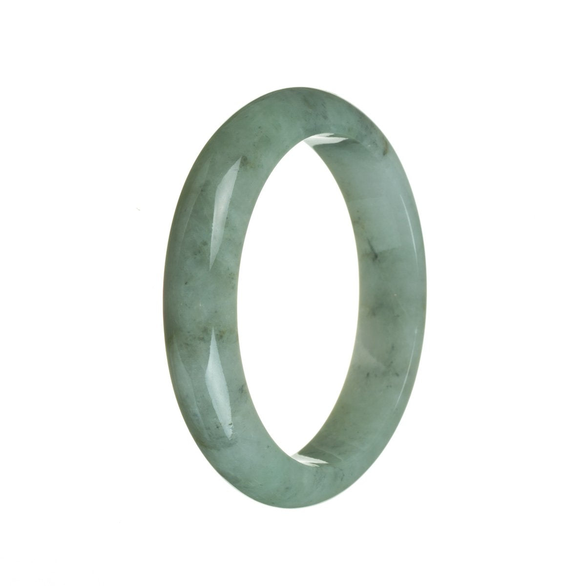 A beautiful green jade bangle bracelet with a semi-round shape, measuring 60mm in size. This genuine Grade A jade bracelet from MAYS is a traditional and timeless piece of jewelry.