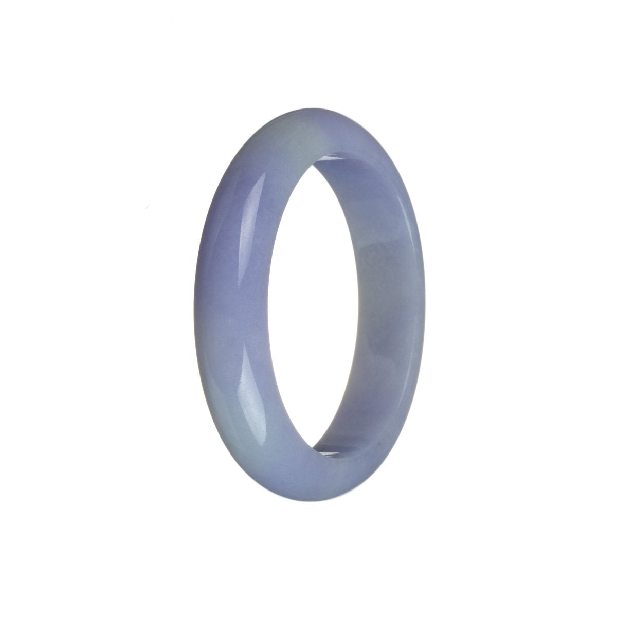 An oval-shaped authentic Grade A intense lavender jadeite jade bracelet measuring 53mm in size, offered by MAYS GEMS.