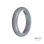 A lavender-colored semi-round jade bangle bracelet, made from genuine Grade A Burmese jade, measuring 57mm in diameter.