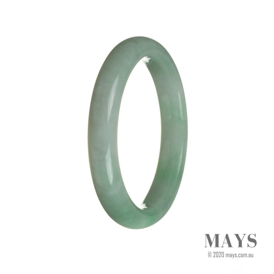 A stunning half-moon shaped genuine jade bangle bracelet, featuring Grade A green with white Burmese jade. Perfect for adding a touch of elegance to any outfit.