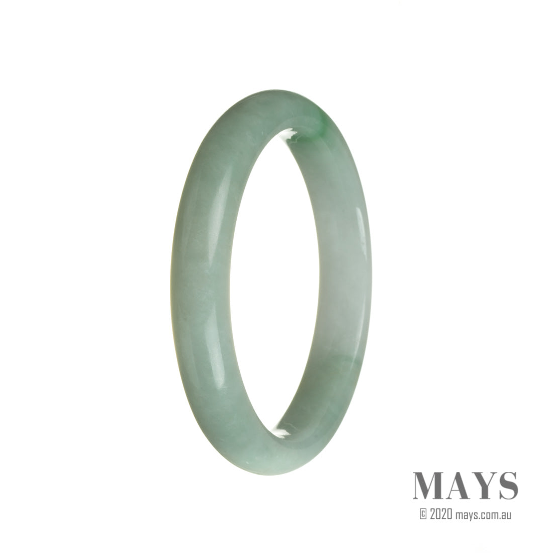 A beautiful jade bangle with a half moon shape, made from authentic Grade A Green with White Burma Jade.