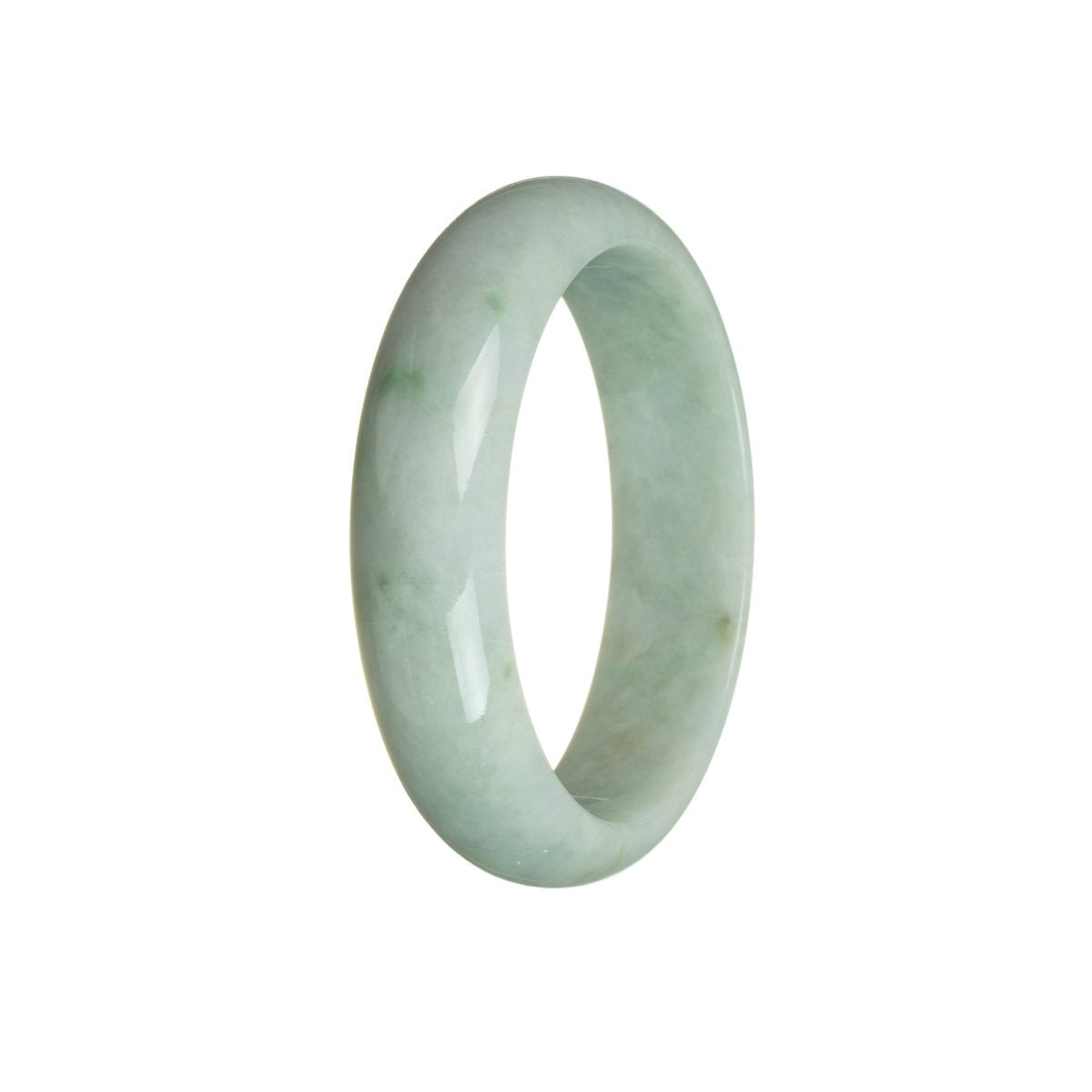An elegant half-moon shaped white and green jadeite bangle, untreated and authentic.