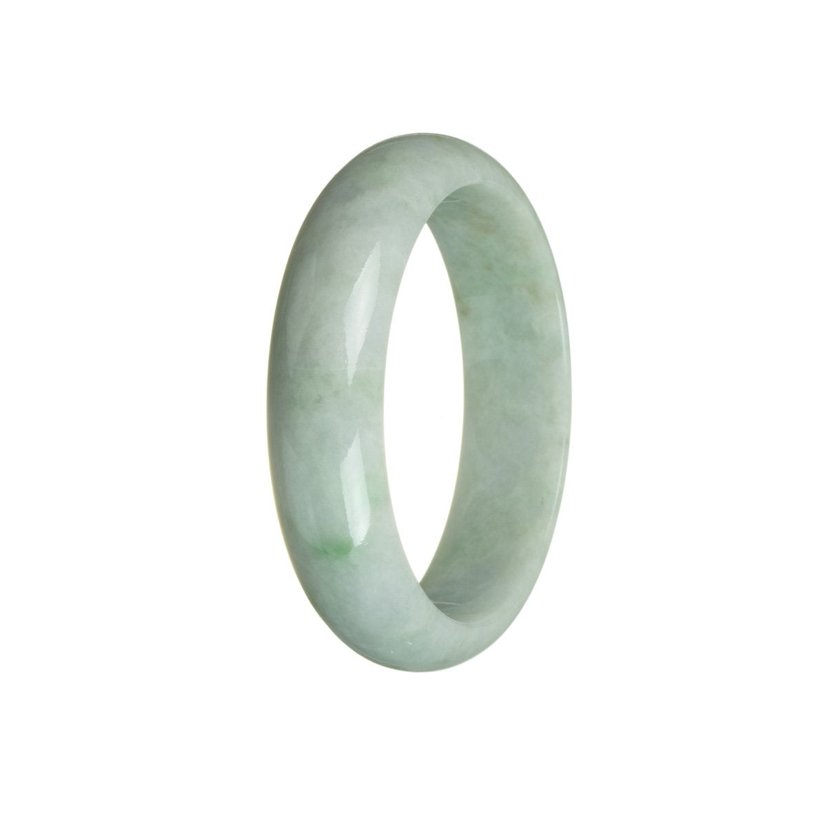 A half-moon shaped bangle bracelet made from genuine, natural white Burmese jade with hints of green.