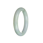 A close-up photo of a green and lavender jadeite bangle bracelet with a semi-round shape, measuring 56mm in diameter.