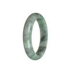 A half moon-shaped bangle bracelet made of genuine untreated green and grey Burma jade, showcasing its natural beauty.