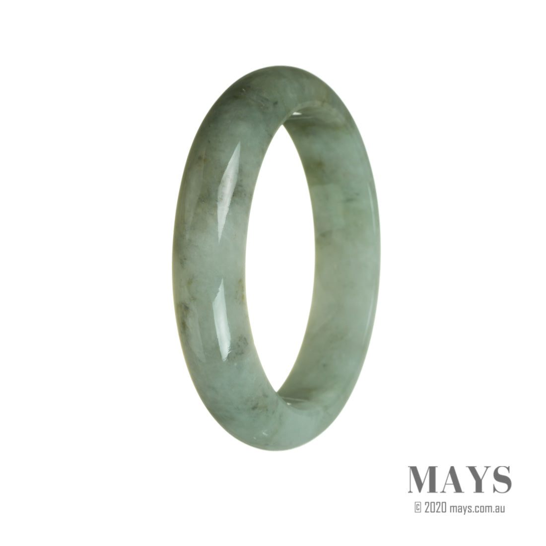Real Untreated Green with Pale Green Burma Jade Bangle - 60mm Half Moon