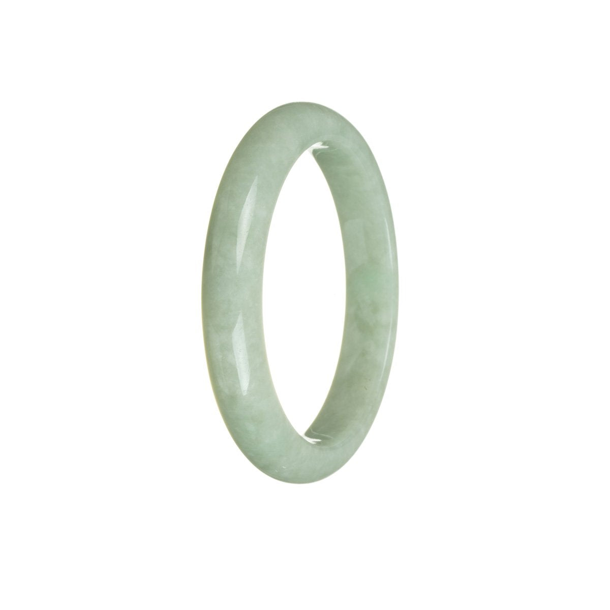Alt text: A close-up of an authentic Grade A Green Jade Bracelet, featuring a 55mm half moon shape. Crafted by MAYS GEMS.