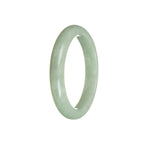 A stunning green Burmese jade bangle with a smooth half moon shape, measuring 55mm in size.