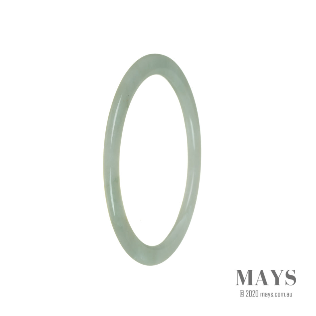 A delicate light green Burmese jade bangle bracelet, untreated and measuring 60mm in width. From MAYS collection.