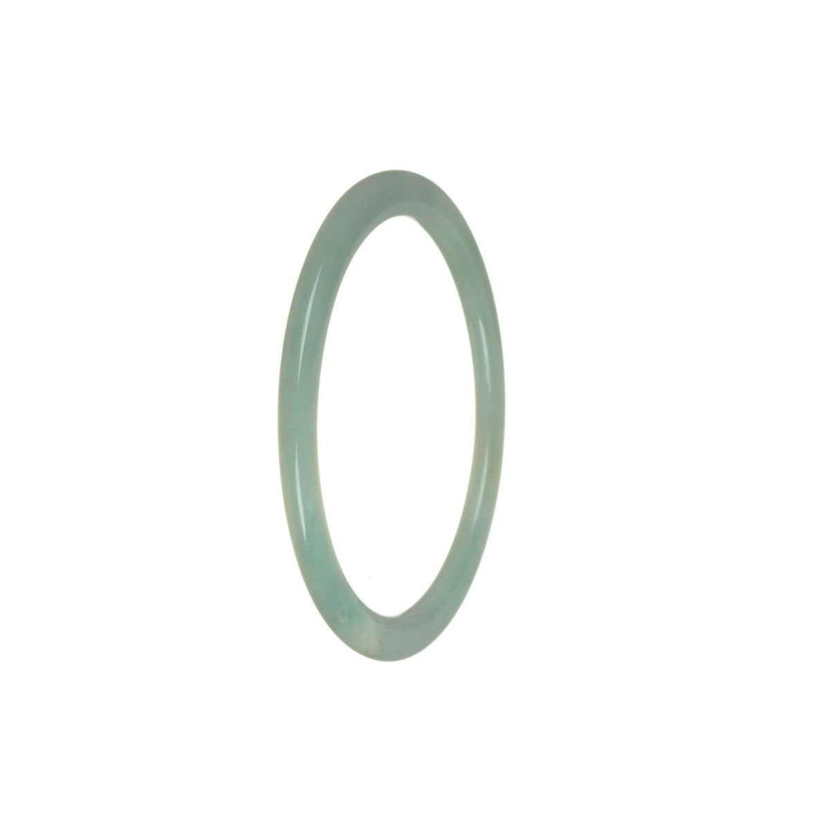 Close-up of a thin, delicate jade bracelet in a vibrant shade of green, made from high-quality Burmese jade. The bracelet measures 54mm in size and features a smooth, polished surface. The natural beauty and elegance of this jade piece make it a perfect accessory for any occasion.