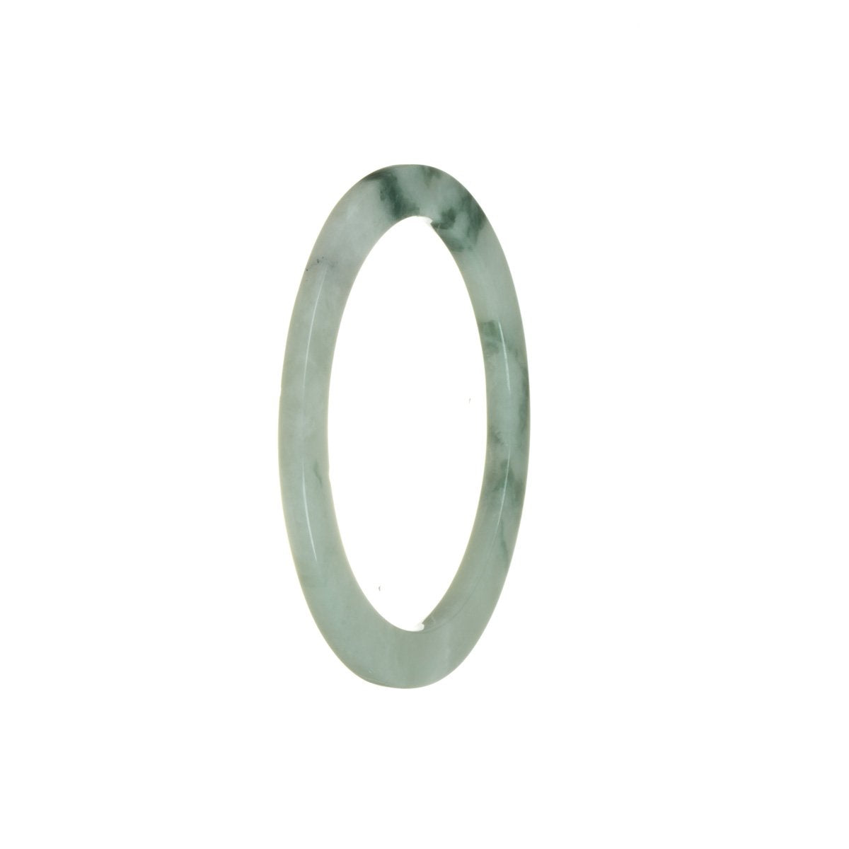 A close-up of a thin traditional jade bracelet with a Type A flower design, measuring 55mm in diameter. The bracelet is genuine and made with high-quality materials by MAYS™.