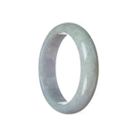 Close-up of a lavender-colored bangle bracelet made of Grade A jadeite. The bracelet is in a half-moon shape with a smooth and polished surface. It measures 61mm in diameter and is certified for its quality. The brand name "MAYS" is engraved on the inner side of the bracelet.