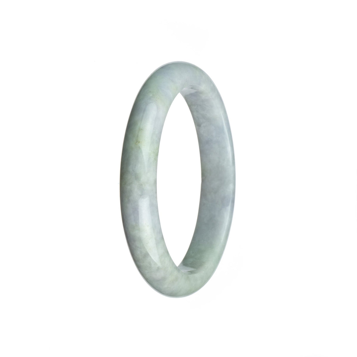 A beautiful lavender jade bangle bracelet with a half moon design, made of genuine untreated jadeite.