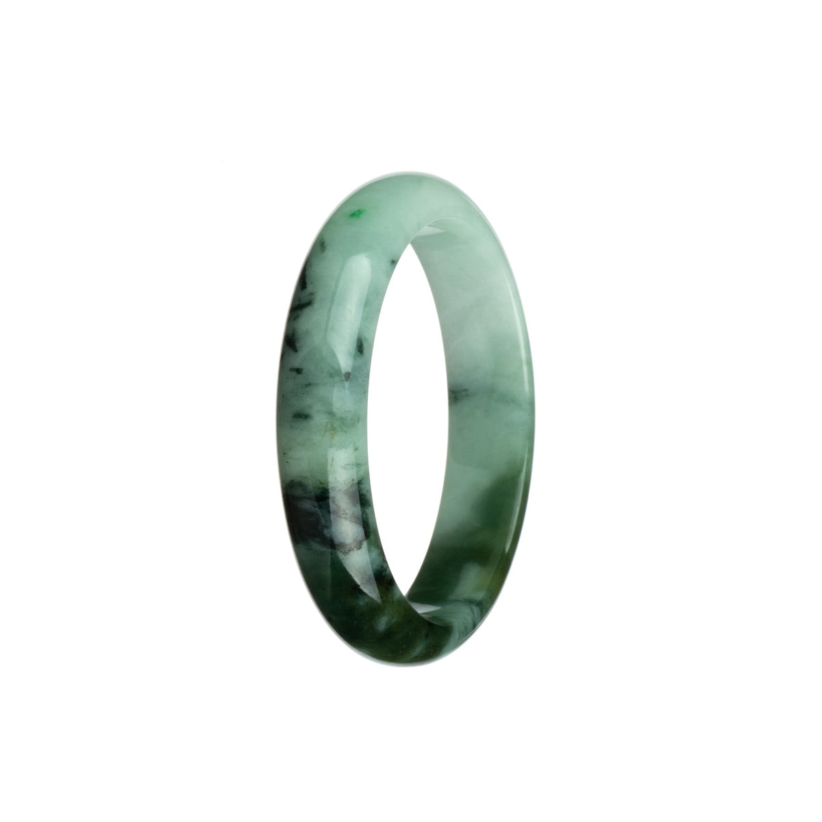 Real Untreated Pale Green with Olive Green Burma Jade Bangle - 54mm Half Moon