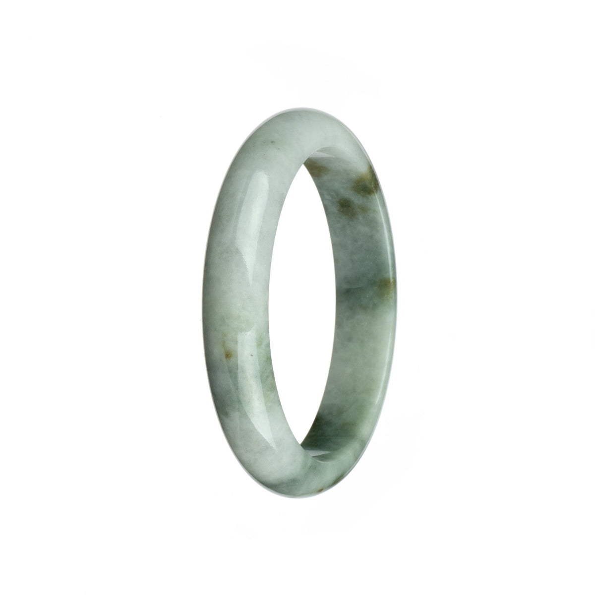 A stunning half moon shaped bracelet made of genuine untreated white jade from Burma, with beautiful olive green hues. Perfect for adding a touch of elegance to any outfit.