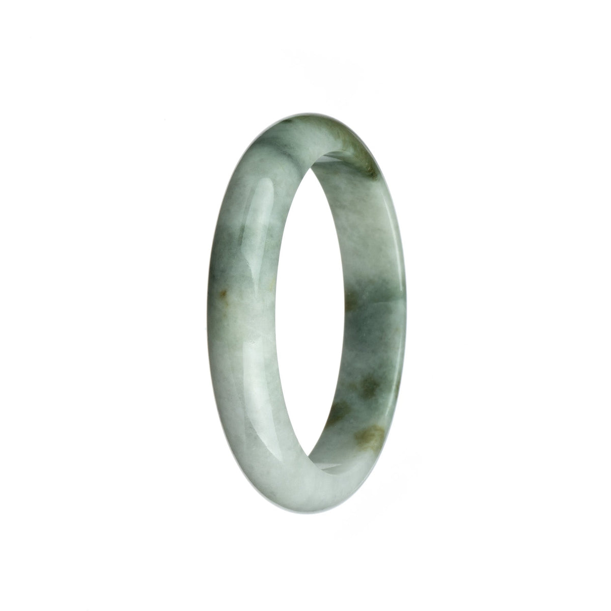 Certified Grade A White with Olive Green Jade Bangle - 59mm Half Moon