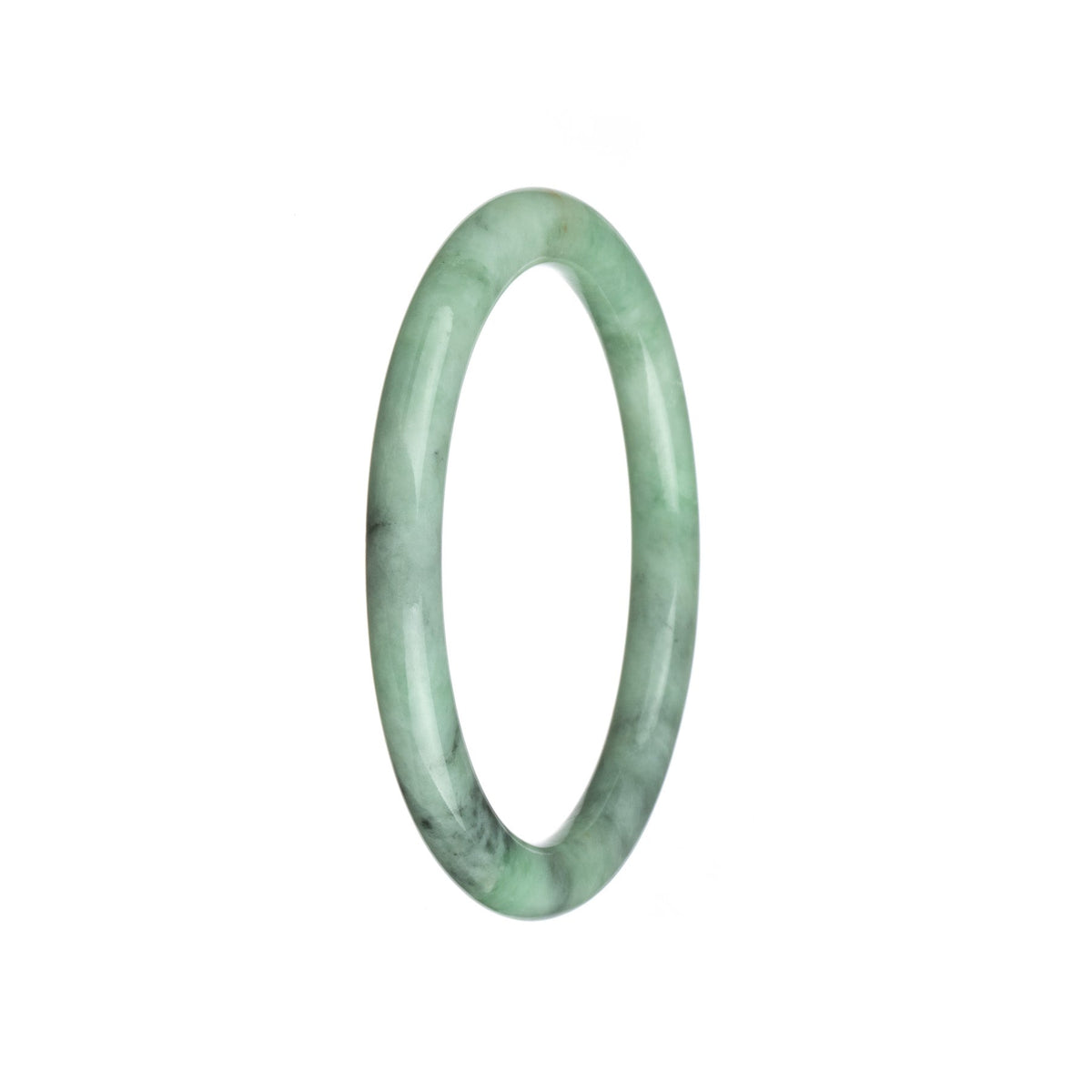A petite round jade bracelet made of high-quality green with grey jadeite jade.