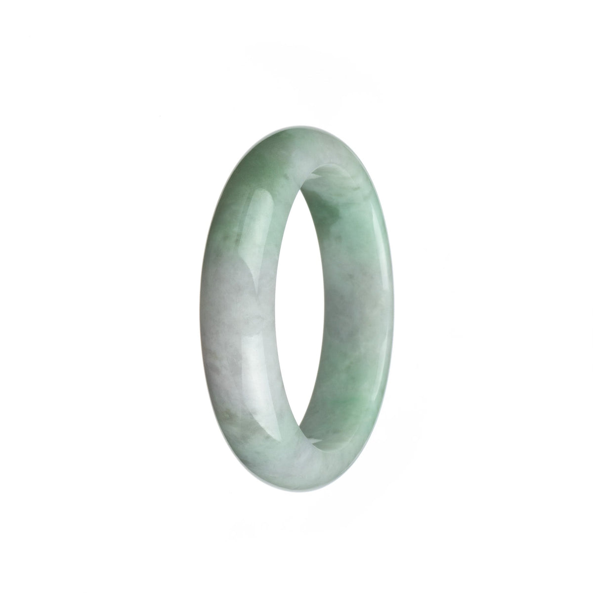 A lavender and green jade bracelet featuring a half-moon design.