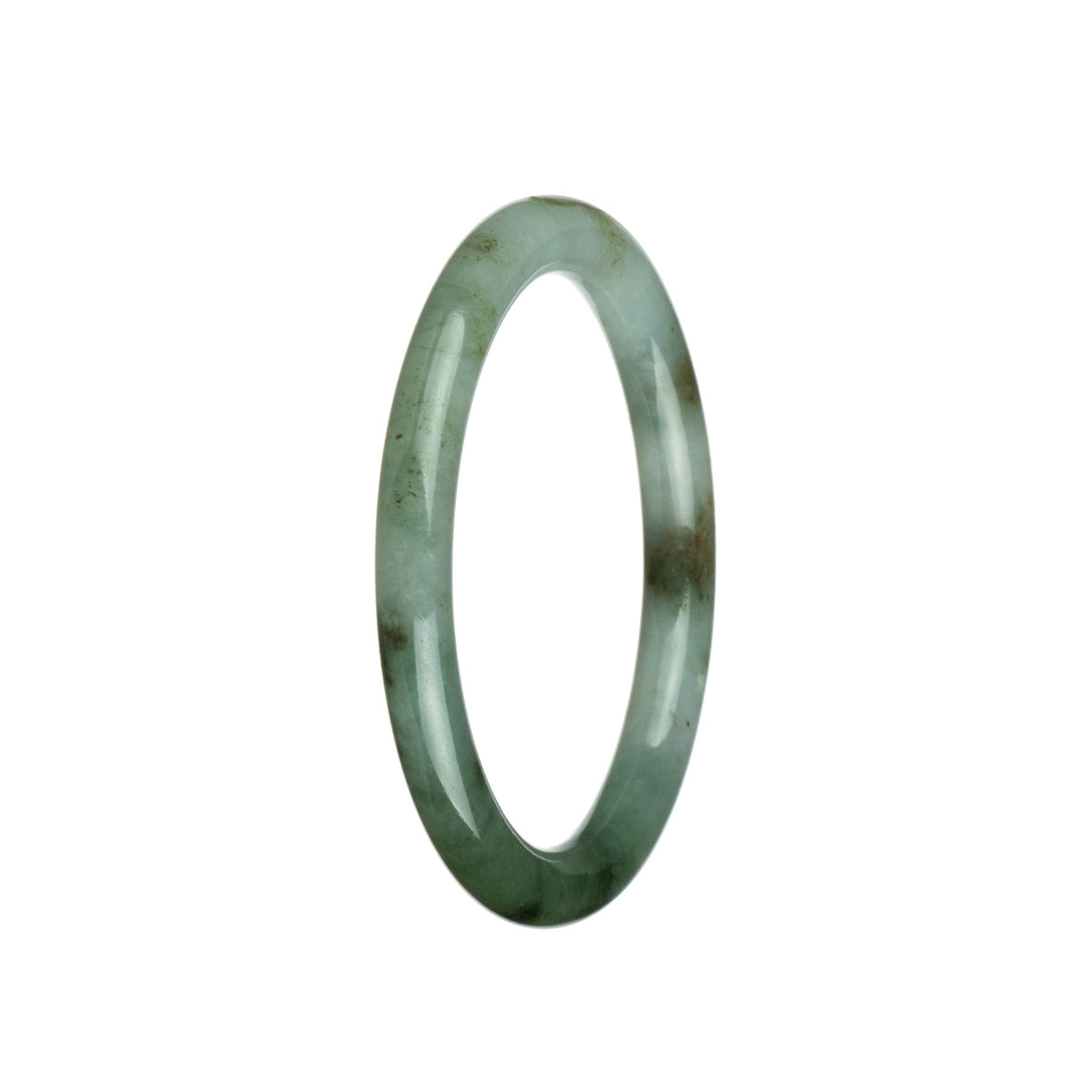 A close-up image of a petite round bangle bracelet made of genuine Type A white jadeite. The bracelet features a deep green color and is part of the MAYS™ collection.