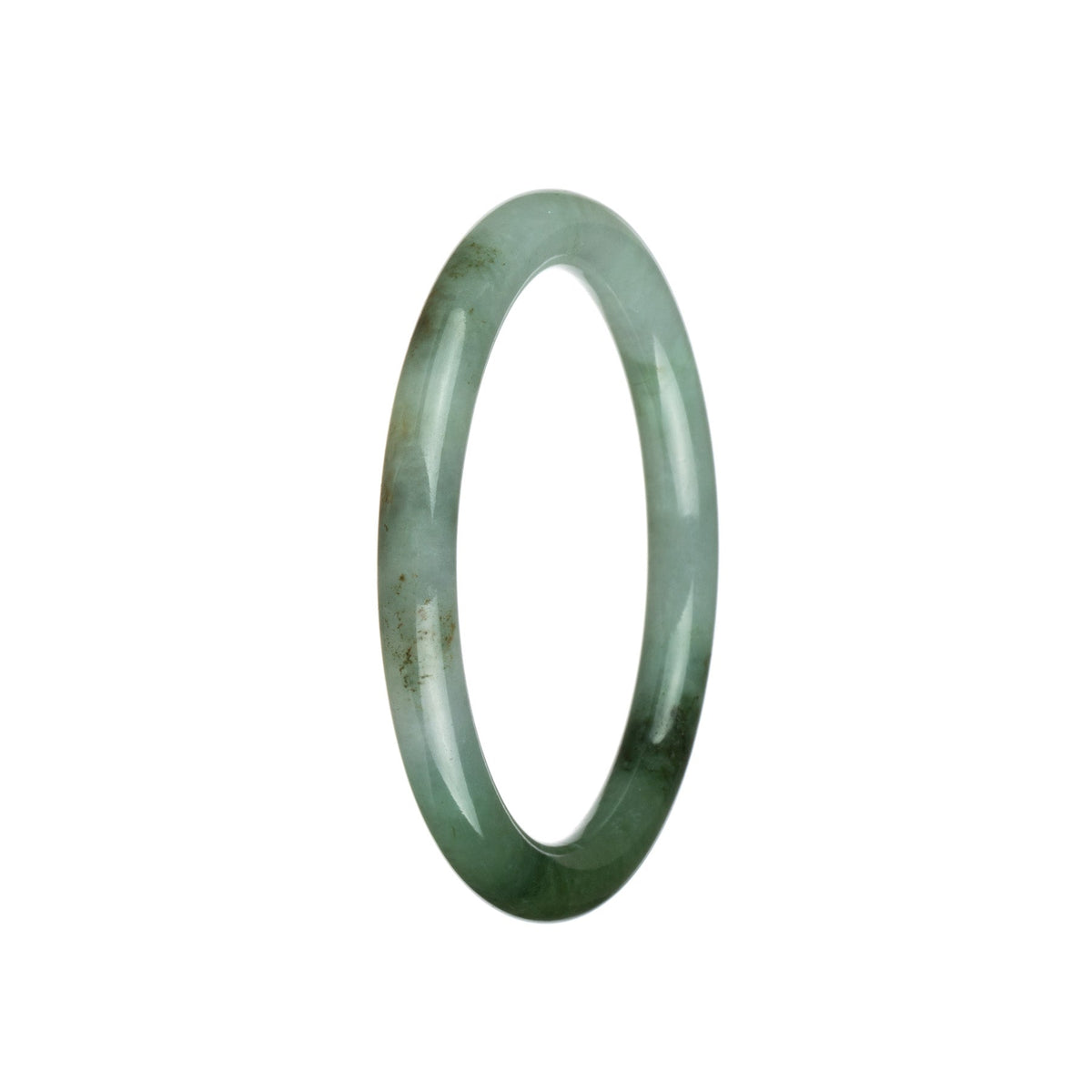 Genuine Type A White with Deep Green Jadeite Bangle Bracelet - 59mm Petite Round