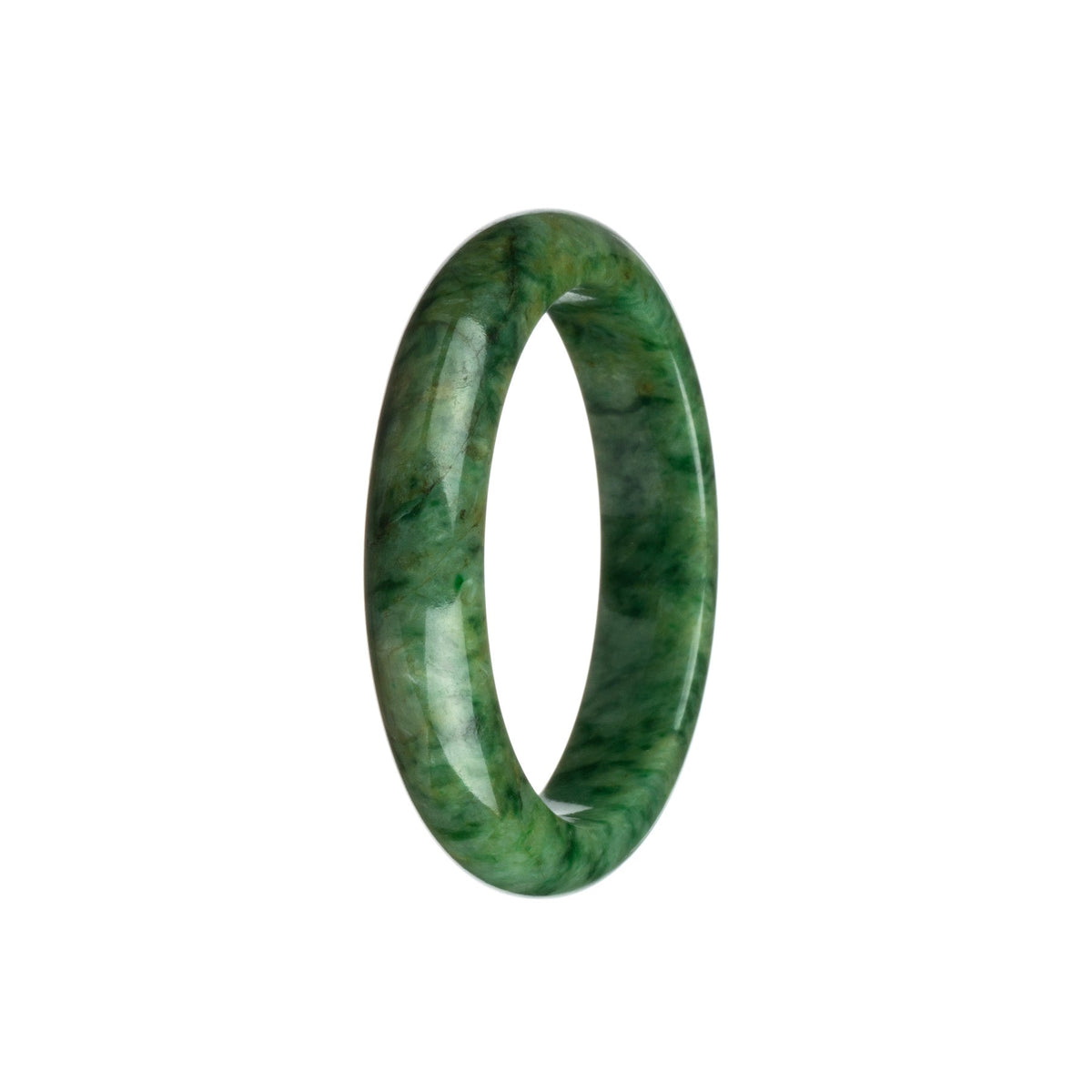 Genuine Grade A Green with Dark Green Burma Jade Bracelet - 55mm Half Moon