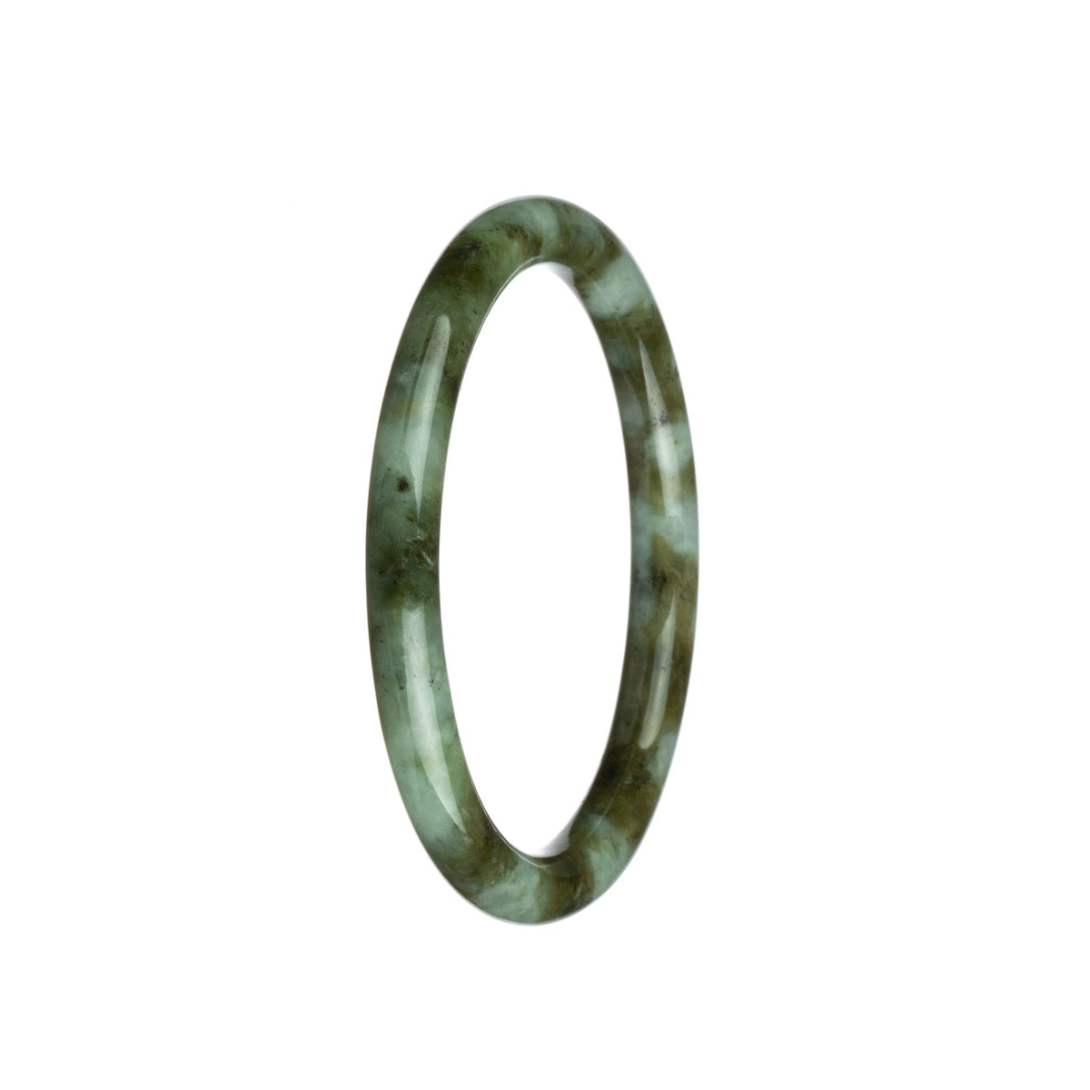Genuine Natural Grey with Olive Green Burma Jade Bangle - 62mm Petite Round