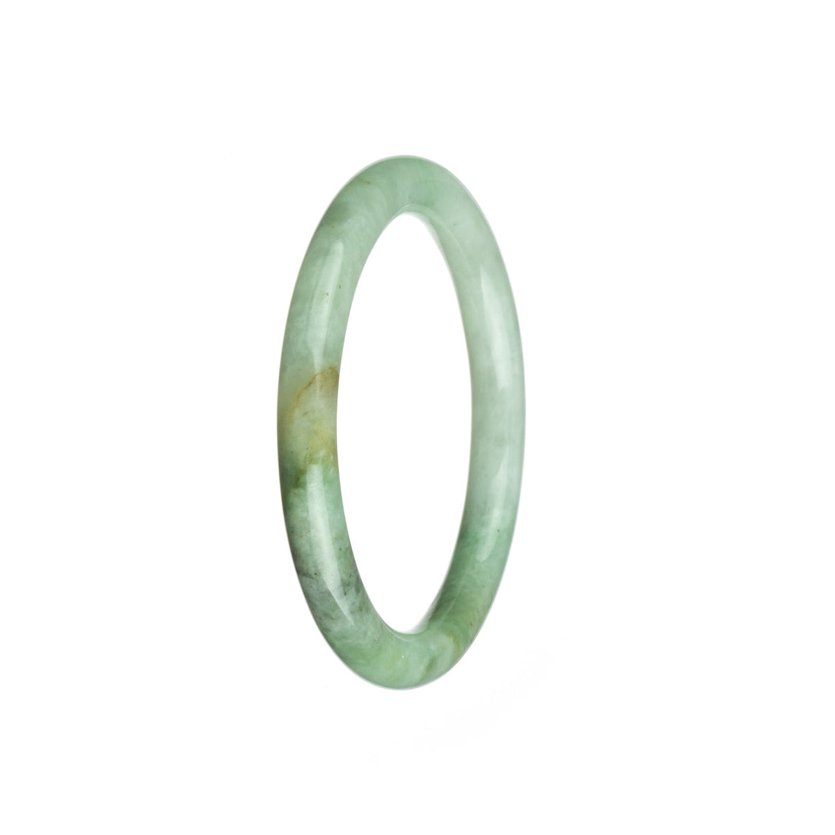 A small round light green jade bangle, untreated and made of genuine jadeite.