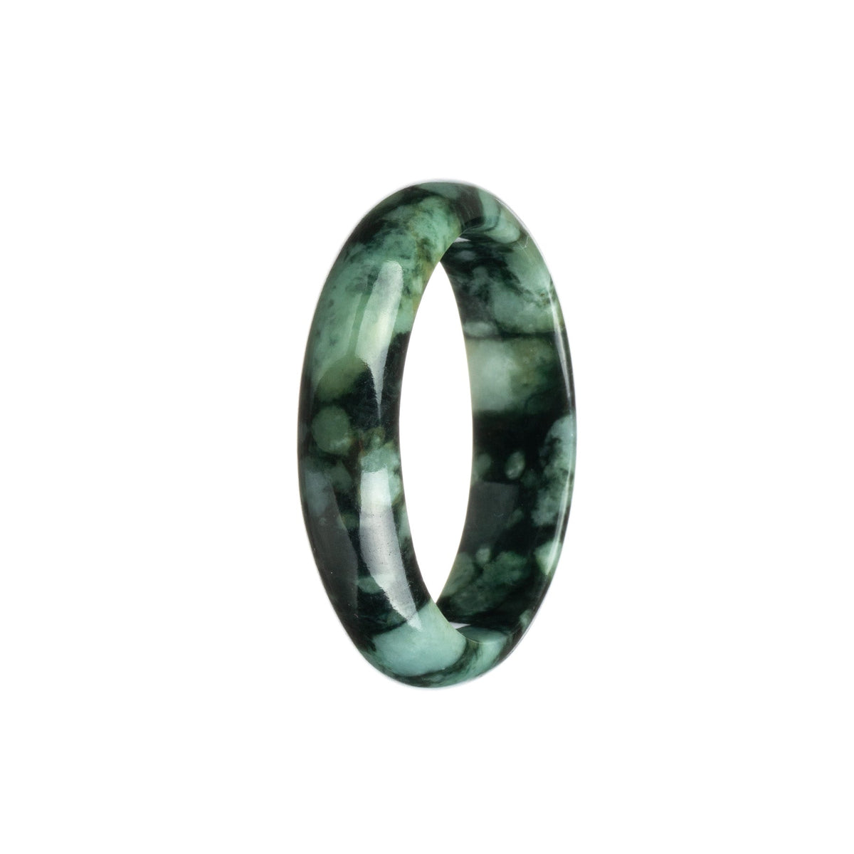 Genuine Grade A Green and Black Pattern Burma Jade Bracelet - 53mm Half Moon